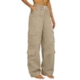 thumbnail image 2 of Women's High Waisted Work Pants with Drawstring, Loose Fit Cargo Pants with Multiple Pockets, Casual Straight Leg Trousers for Daily Wear, Streetwear and Outdoor Activities-Khaki, 2 of 9