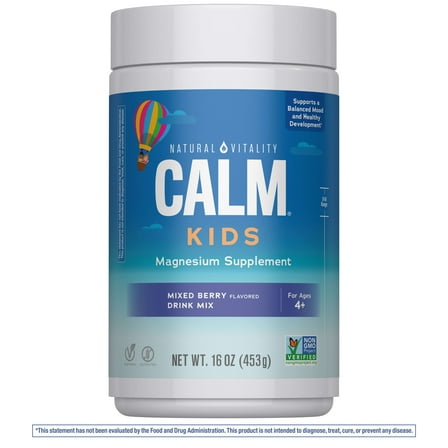 Calm Magnesium Kids Supplement Powder | Mixed Berry Flavor | 16 oz | by Natural Vitality