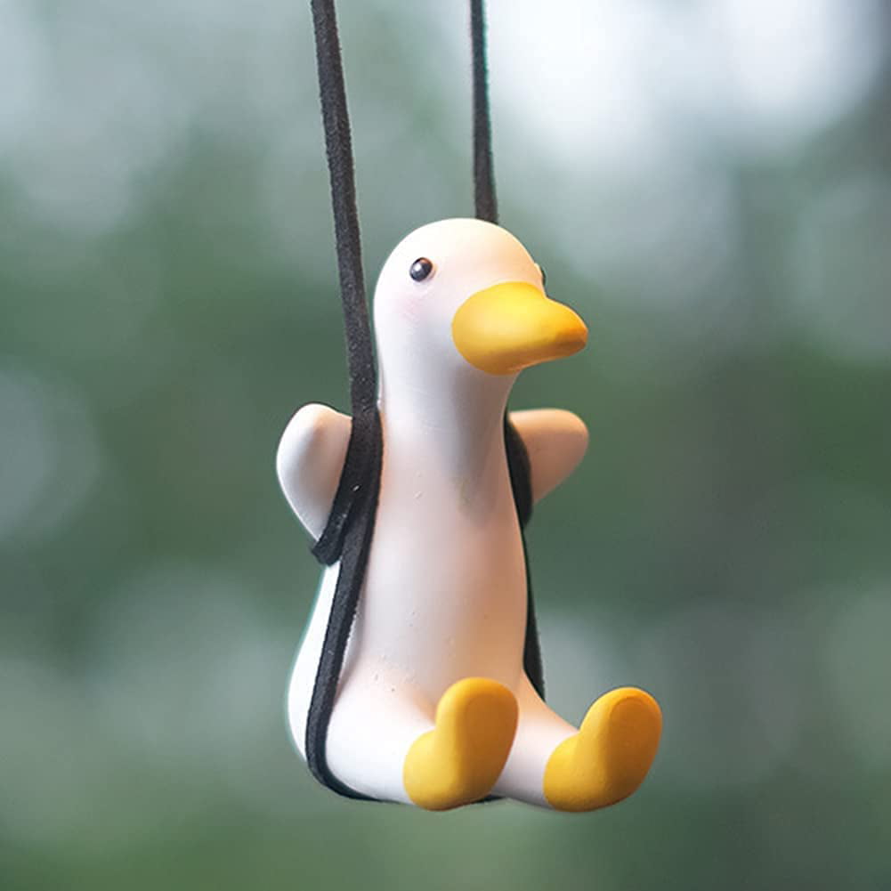 Car Flying Duck Hanging Ornament Swinging Duck Car Ornament Hanging Duck for Car Handmade Cute Swing Duck Car Pendant Interior Rearview Mirrors Charms Ornament Auto Decoration Accessories 2 pcs