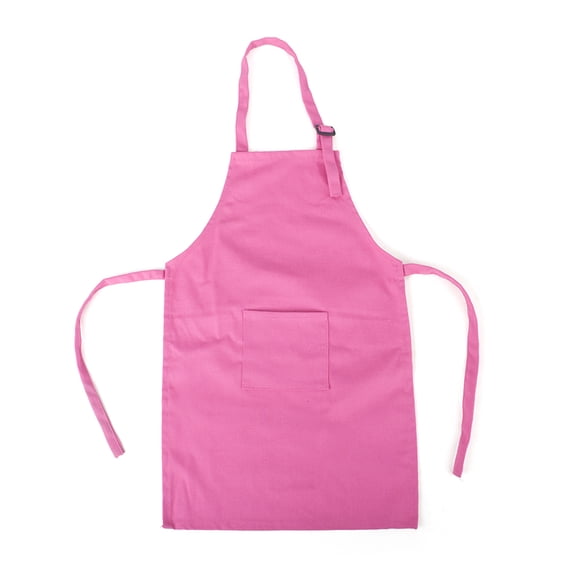 (Price/2 PCS) Opromo Colorful Cotton Canvas Kids Aprons with Pocket, Artist Apron & Chef Apron (S-XXL)-Hot Pink-L