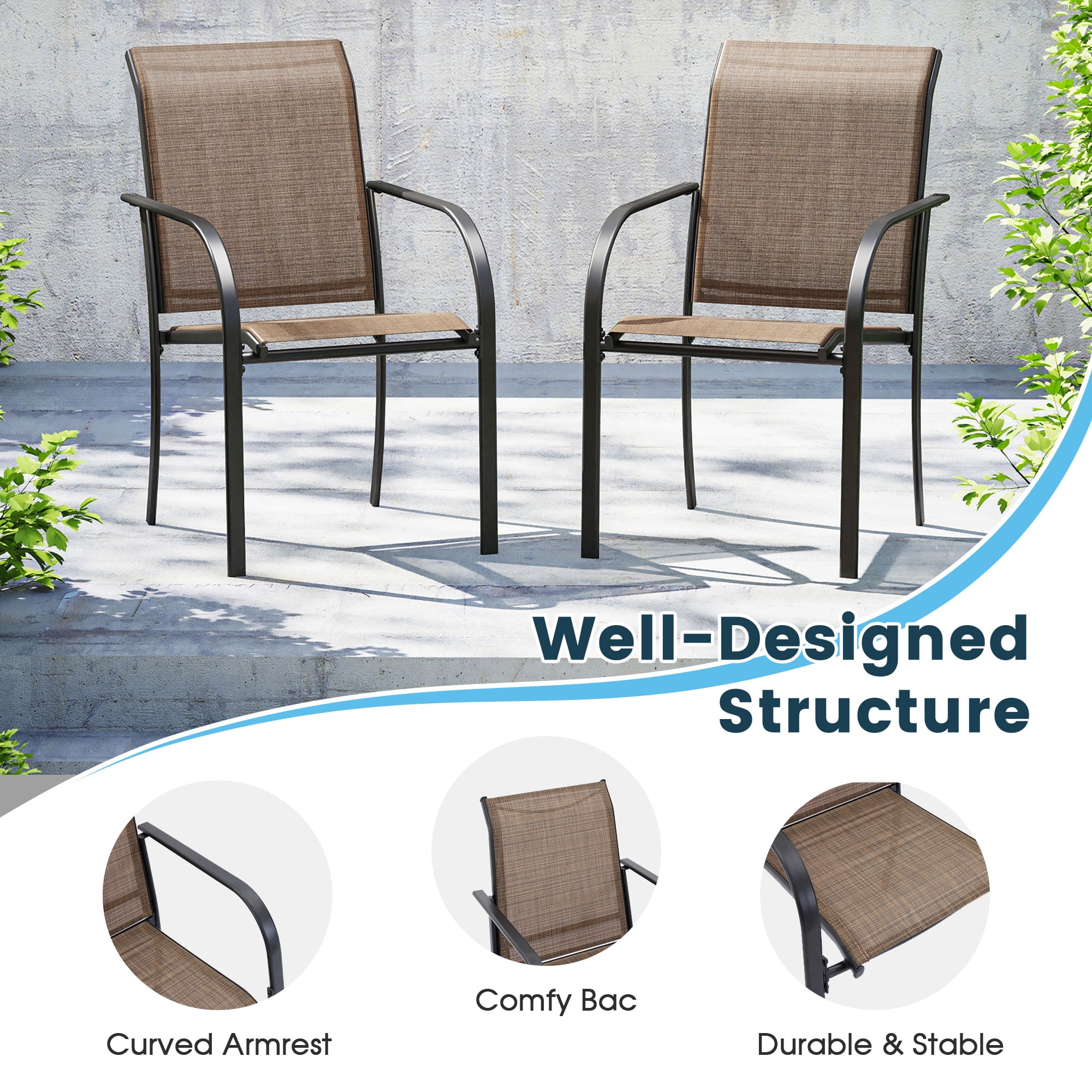 Vicllax 7-Piece Round Outdoor Patio Dining Furniture Set Table and Chair Metal Frame for Porch Deck