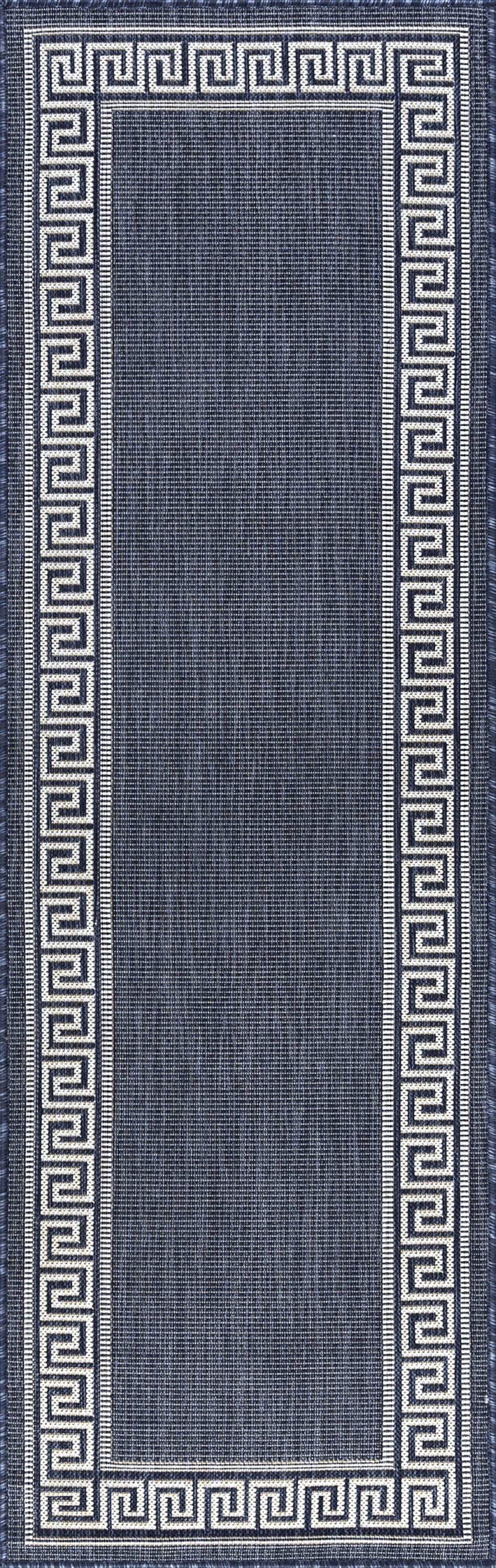 Bliss Rugs Greek Key Indoor Outdoor Rug Water Resistant Runner Rug for Patio, Hallway, Entryway, Deck, Navy ,2' x 8'