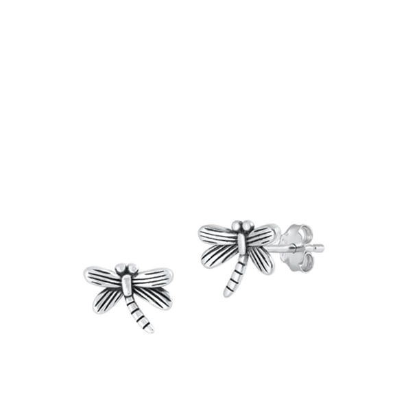 Sterling Silver Dragonfly Animal Oxidized High Polished Earrings 925 New Jewelry Female Unisex