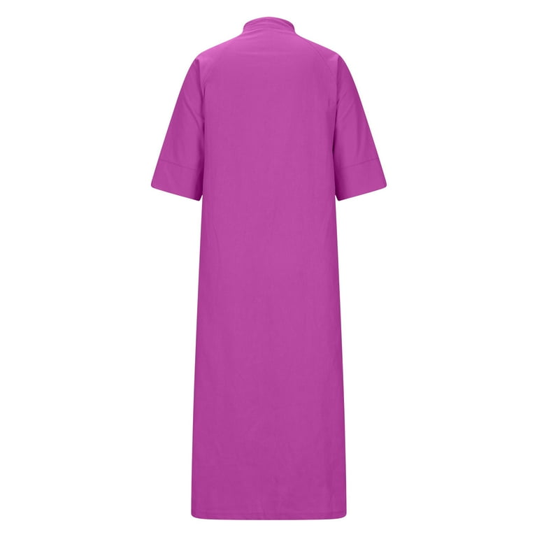 Lmnyox Cotton Linen Shirt Dress for Women Short Sleeve V Neck Button Down  Dress Summer Loose Casual Dress - Walmart.com
