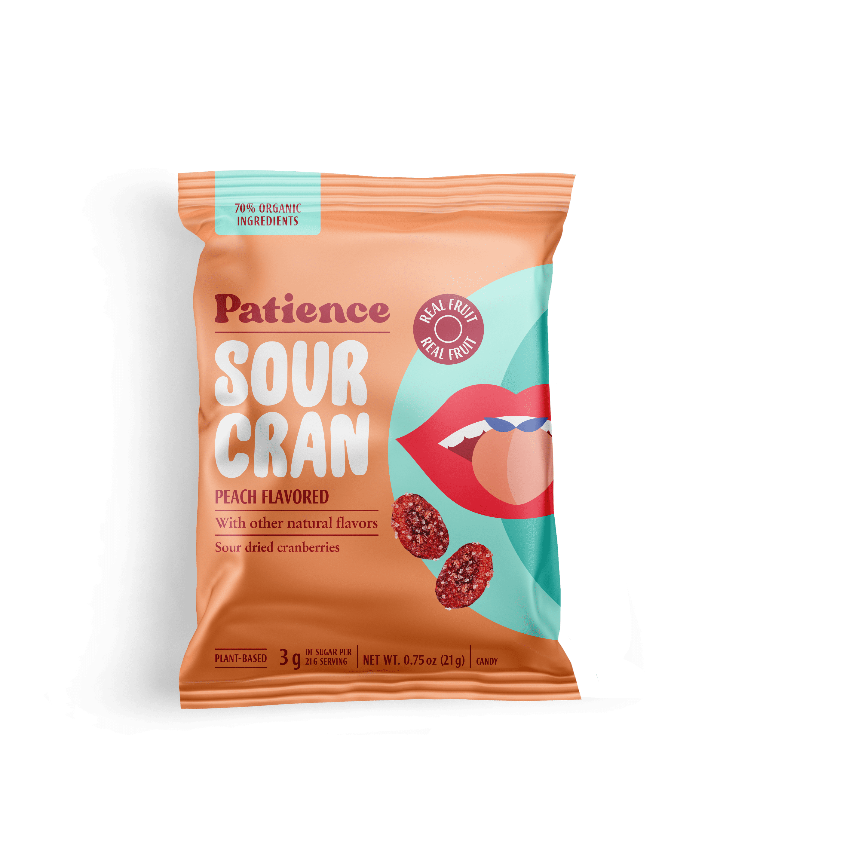 Patience SourCran Dried Cranberry Fruit Snack, Peach Flavor, .75 oz, 5 Count