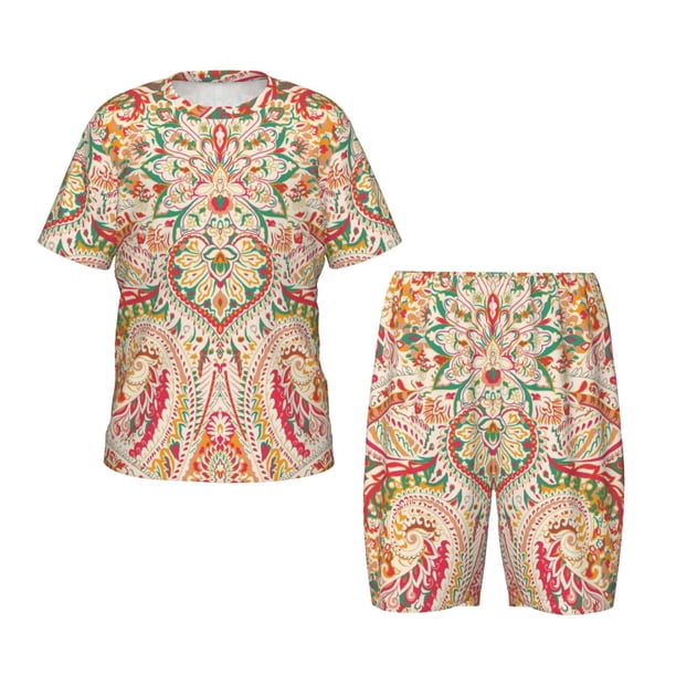 Balery Indian Paisley 1 Conjunto de Pijama Infantil de Manga Corta con Estampado – Ropa de Dormir de Algodón Suave-Small