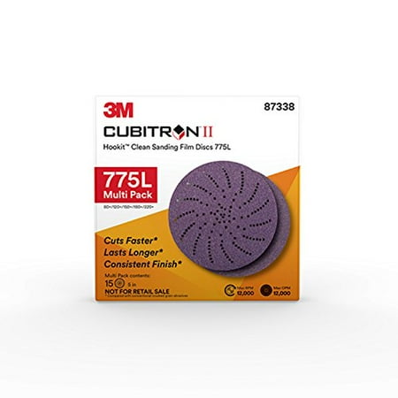 

3M Cubitron II Hookit Clean Sanding Film Disc 775L 87338 Multi Pack 5 in x NH 80+ to 220+ Coating Cut Cutting Angle Flute Purple