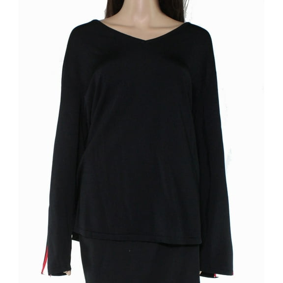 INC Black Varsity Blouse Womens Plus Size V-Neck Top Size 1X MSRP $75