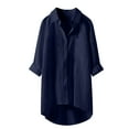 thumbnail image 2 of HOWPAY Oversized Button down Shirts for Women Long Sleeve Casual Blouse V Neck Collared Solid Color Loose Fit Office Work Shirt Navy XXL, 2 of 4