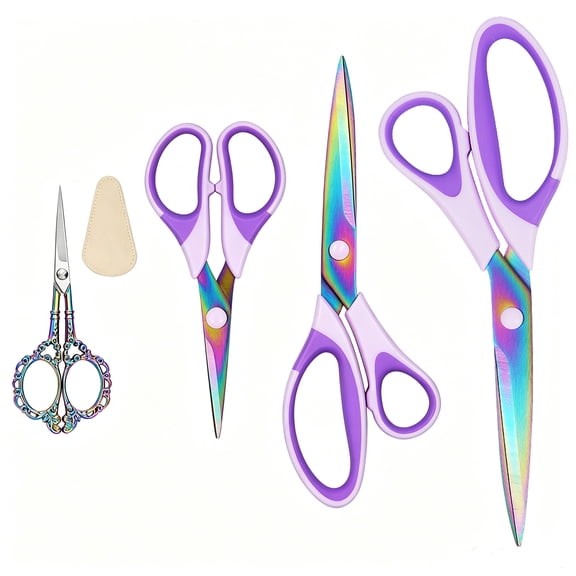 Jorunhe Sewing Scissors Set of 4 Titanium Coated Ultra-Sharp Non-Stick Blades, Professional Fabric Scissors for Tailor Craft