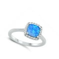 thumbnail image 4 of CHOOSE YOUR COLOR Blue Simulated Opal Studded Square Halo Ring .925 Sterling Silver Band CZ Female Size 5, 4 of 4