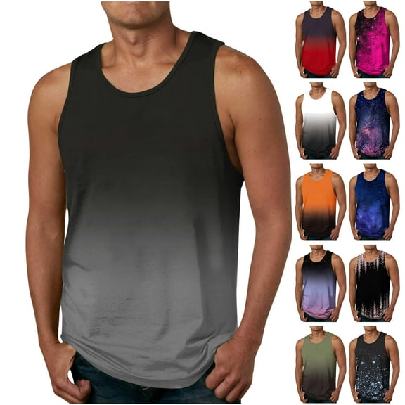 lcziwo Mens Tank Tops Summer Casual Sleeveless Beach Shirts Fashion Star Sky Print Cotton Tees Loose Round Neck Athletic Shirts Gifts for Mom Purple XXXXXL