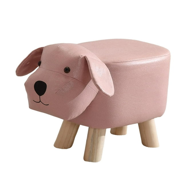 Reposapiés otomano tapizado con forma de animal, taburete cambiador para sofá o casa. perro rosa