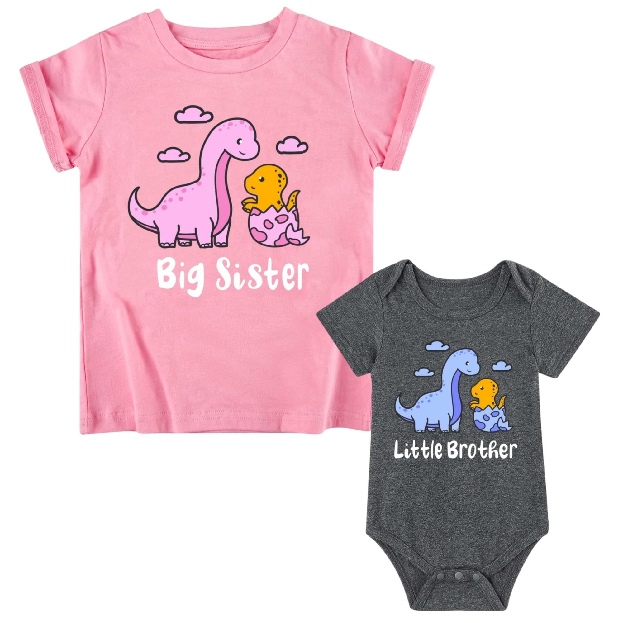 Aideaone Big Sister Little Brother Matching Outfits Set Toddler Girls T-Shirt ＆ Newborn Baby Boys Bodysuit Short Sleeve Sibling Clothes Set