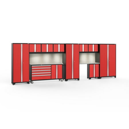 

NewAge Products Bold Series Red 11 Piece Cabinet Set Heavy Duty 24-Gauge Steel Garage Storage System Slatwall / LED Lights Included