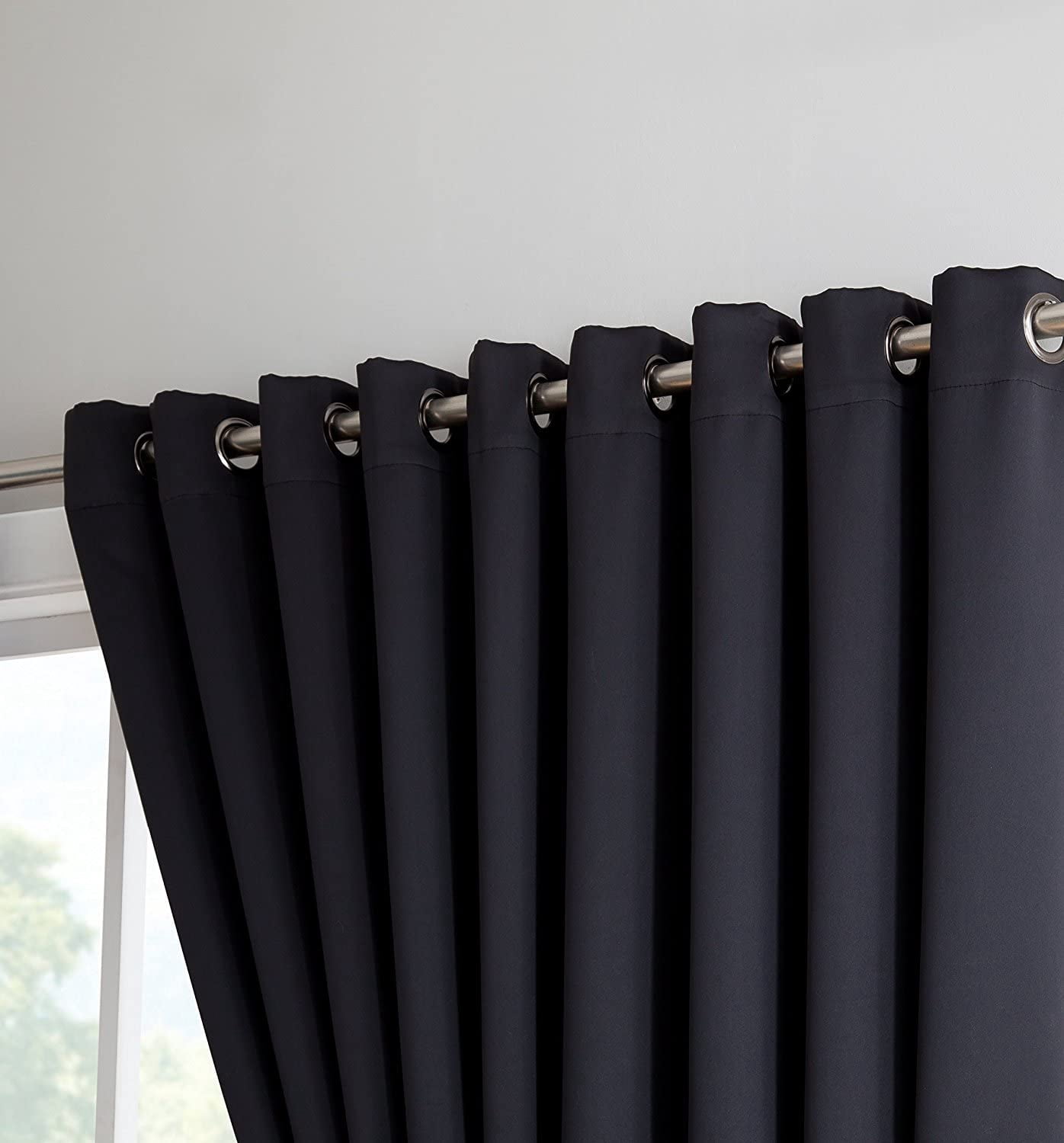 Warm Home Designs Extra Large 2 Black Room Divider Curtains 108" W x 99" L Each with 2 Matching Tie-Backs.  N Black Wall 99