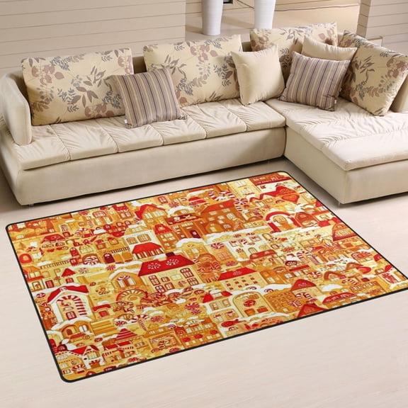Gingerbread Houses Pattern Soft Polyester Area Rug 31''x20'', Non Slip, Memory Foam, Water Absorbent