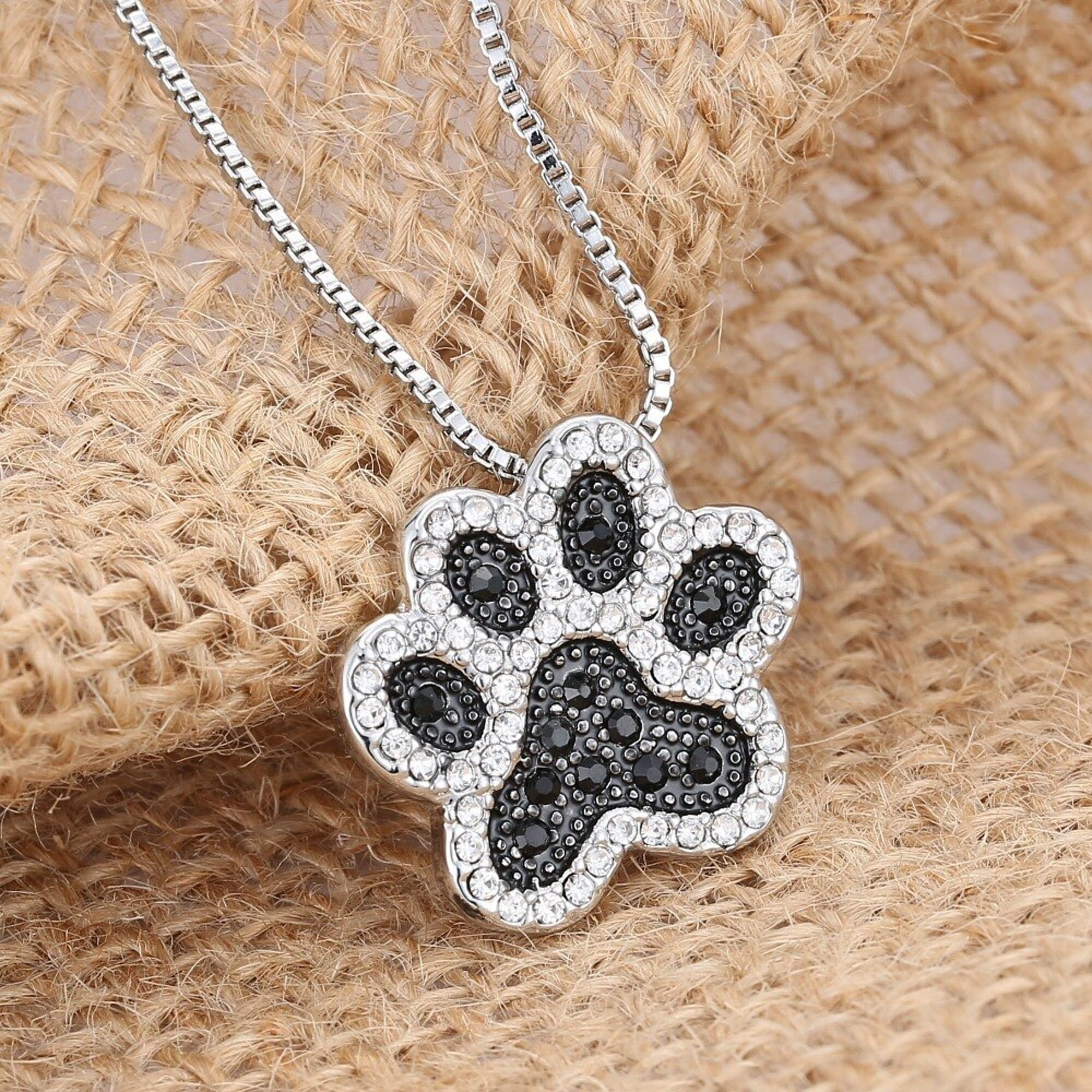 Icebox - Dog Paw Diamond Necklace Connected 14k Solid Gold 0.35ctw