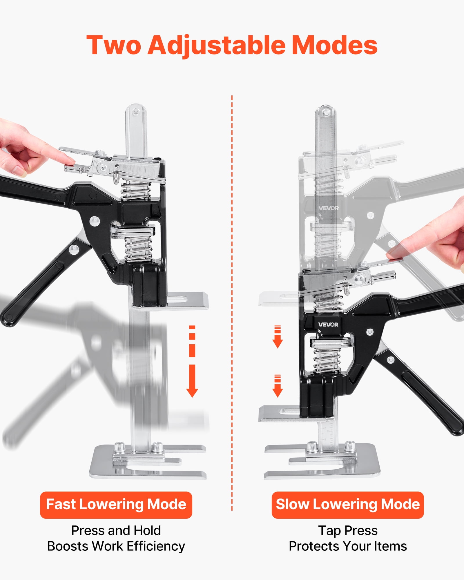 VEVOR Labor Saving Arm Jack, 2 PCS 440 lbs Bearing Capacity, Lifting up to 9.3", Metal Hand Lifting Jack Tool with Magnetic Level, 2 Adjustment Modes, for Door, Window, Furniture, Woodworking, Black