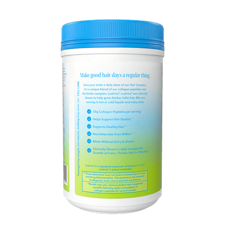 Vital Proteins Hair Complex, Collagen Peptides + Biotin 10000mcg Hair Growth Supplement - Clinically Studied Lustriva to Promote Thicker Fuller Hair, 20g Unflavored Collagen, 11.4oz Powder