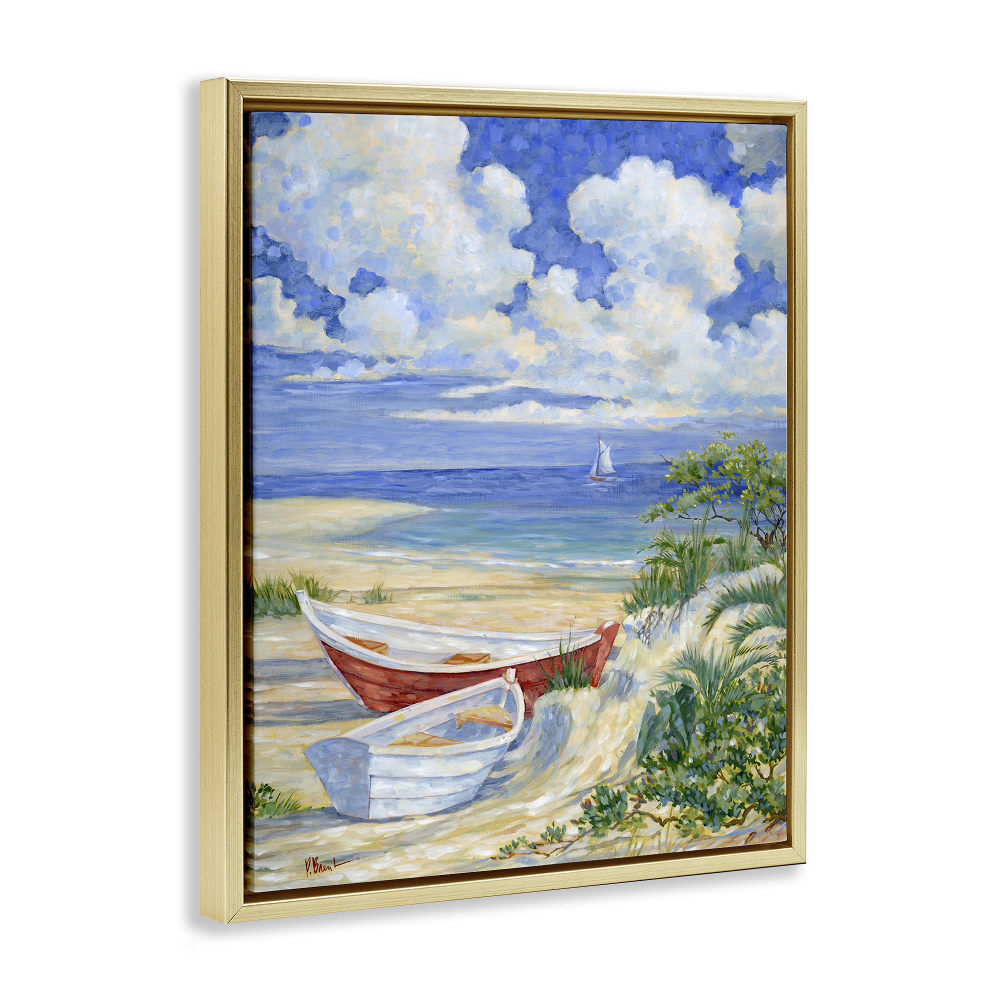 Stupell Industries Two Boats on Sand Transportation Painting Gold Floater Framed Canvas Art Print Wall Art, 25 x 31