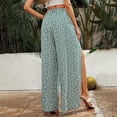 thumbnail image 5 of YIFUNIN Women's Printed Wide Leg Straight Pants with Lace-Up Detail & Side Slit, Casual Flowy Trousers for Bohemian Style, Lightweight Fabric,Mint Green XL, 5 of 5