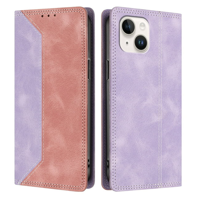 Funda FOXDOCK para iPhone 13 de Cuero Premium Bicolor con Ranuras RFID, Carcasa Tipo Billetera Antigolpes y Soporte Plegable