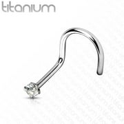 Titanium Corkscrew Nose Stud With 2mm Prong Set Cubic Zirconia Clear Diamond Gem