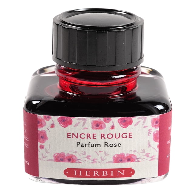 Jacques Herbin - Ref 13768T - Scented Ink for Fountain Pens and Rollerball Pens - Encre Rouge, Parfum Rose/Red Ink, Rose Scent - 30ml Bottle of Scented Ink