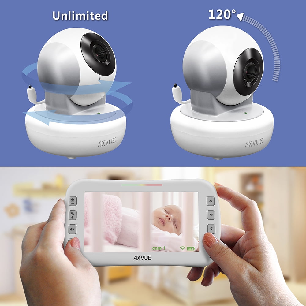 Video Baby Monitor with Remote-Controlled Camera and Wide Screen by Axvue, White & Grey, Model E650