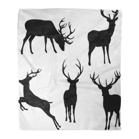 SIDONKU Throw Blanket Warm Cozy Print Flannel Stag Silhouette Deer on Head Hunting Black Comfortable Soft for Bed Sofa and Couch 58x80 Inches