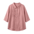 thumbnail image 4 of Mgmyaa Women's Flax Linen Button Shirt Collared 3/4 Sleeve Solid Color Regular Fit Loose for Spring Summer Office and Beach, 4 of 9