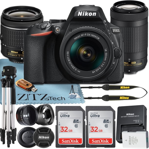 Cámara Réflex Digital Nikon D5600 de 24,2 MP con Formato DX y Lente de 18-55 Mm + 70-300 Mm + 2 Tarjetas de Memoria SanDisk de 32 GB + Trípode + Paquete de Accesorios ZeeTech