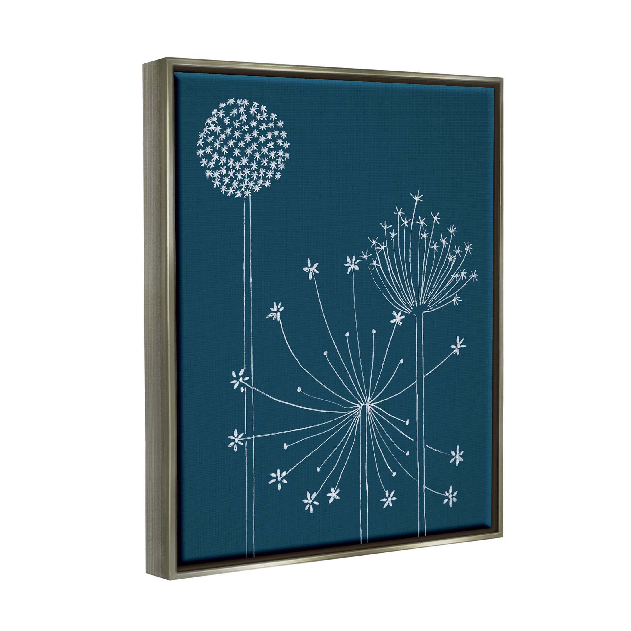 Stupell Industries Dandelion Wildflower Botanical Outlines Graphic Art Luster Gray Floating Framed Canvas Print Wall Art, Design by Alicia Longley
