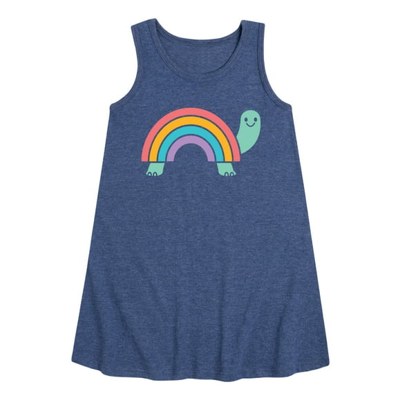Instant Message - Rainbow Shell Turtle - Toddler & Youth Girls A-line Dress