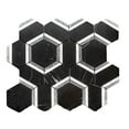 thumbnail image 3 of The Tile Life Pelta Orb Nero Blend Marble Hexagon Mosaic Tile Sample - 4 x 4 in. - Polished - 1-Piece - Floor, Wall, Backsplash, 3 of 13