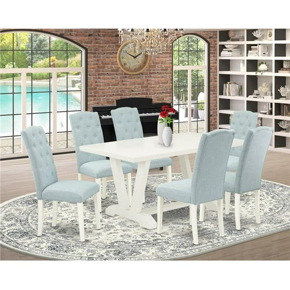 7 Piece V-Style Dining Table Set - Linen White