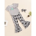 thumbnail image 3 of Bagilaanoe 3pcs Little Girl Long Pants Set Letter Print Short Sleeve T-Shirts Tops + Flare Trousers + Headband 4-9T Kids Casual Outfits, 3 of 9