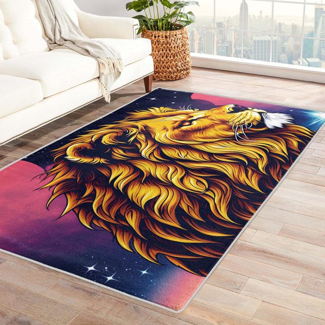 Lion Rugs for Living Room Bedroom - Animal Rug 5x8 - Starry Sky Carpet for Home Decor - Washable Non Slip Patterned Indoor Large Area Rug - Soft & Low Pile (ZJ&421)