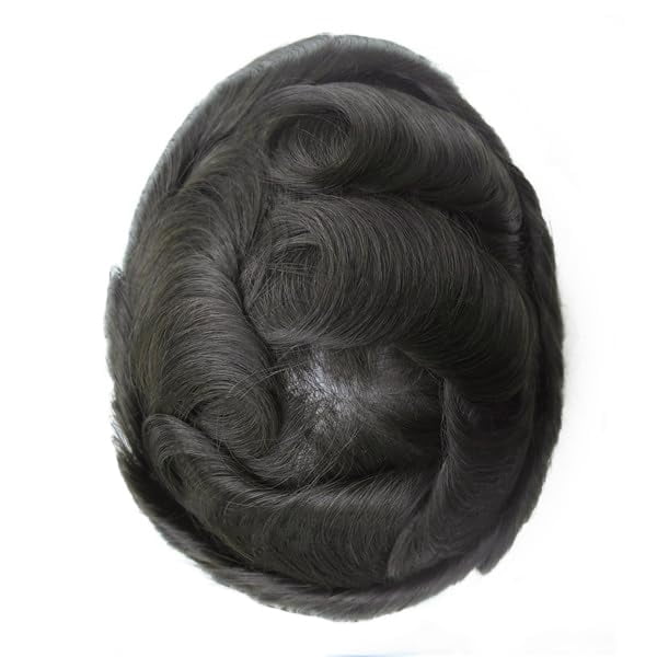 Australia French Lace with 1 1/4" Polyskin in Perimeter Men Toupee Hair Replacement Human Hair System for Men Natural Looking Wig Black Invisible Hairline