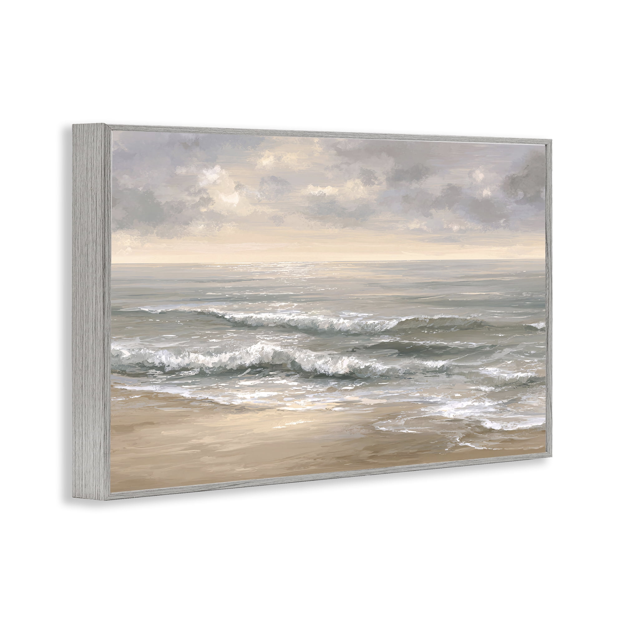 Stupell Industries Soft Rolling Beach Waves Gray Framed Giclee Art, design by Jacky Ngan