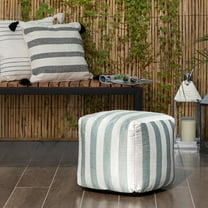 Cape May Teal 18" x 18" x 18" Teal & Ivory Pouf