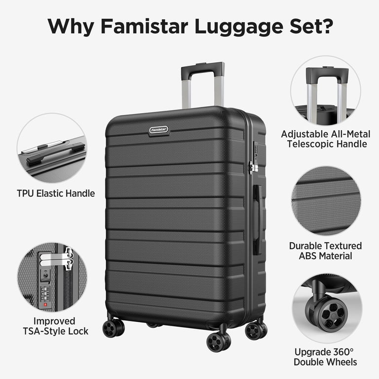 Famistar 4-Pc. Hardshell Luggage Set, TSA Lock, 360° Wheels, 14