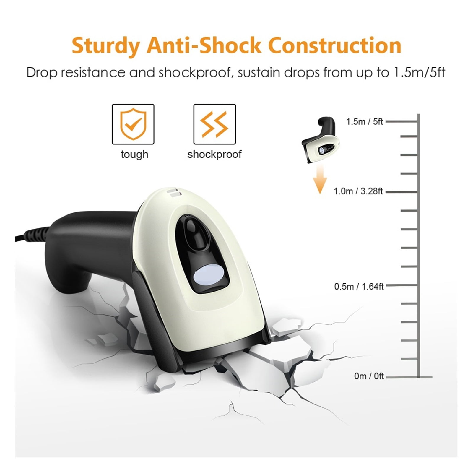 Wired 2D Barcode Scanner, Handheld USB Automatic Bar Codes Reader 1D QR CCD Data Matrix Bar Code Image Scanning ,Easy to Operate