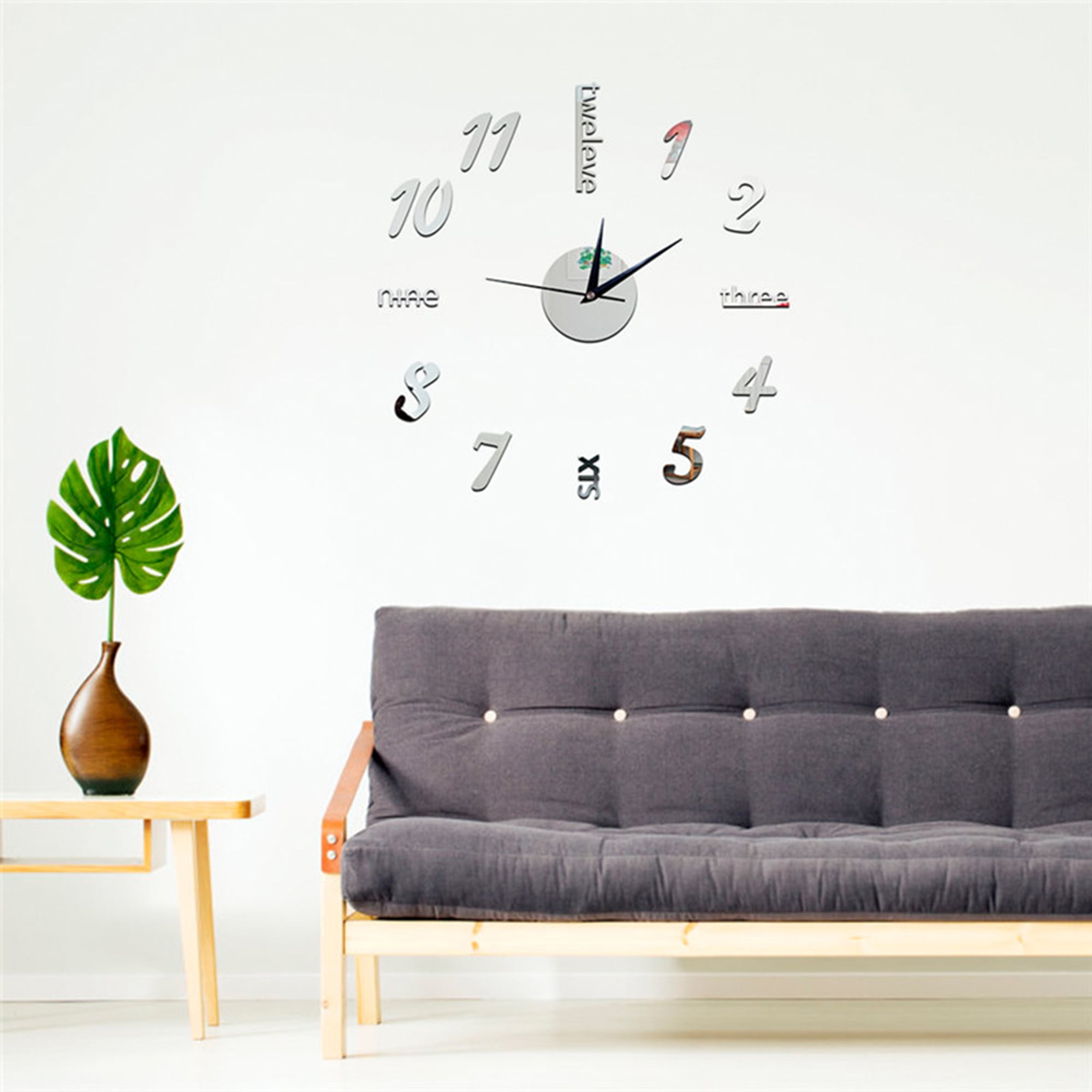 Modern 3d Wall Stickers Mirror Diy Clock Number Decal Removable Home Room Decor