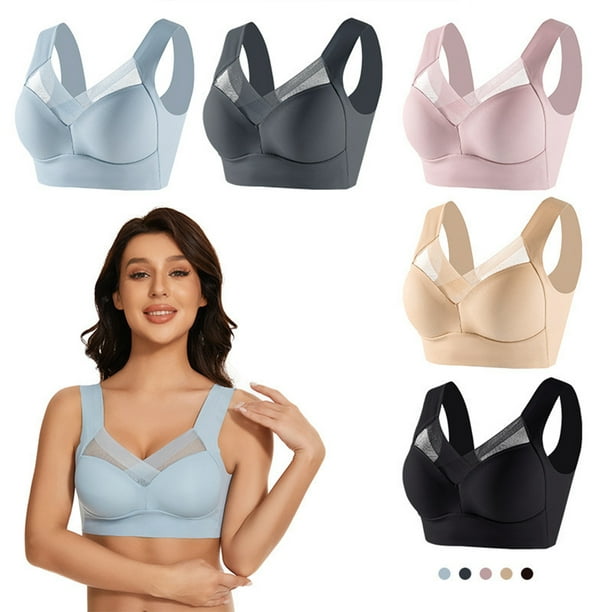 Thinsony Polyester Everyday Bras For Women No Back Fat Wire Free And Posture  Correcting Wire Free Casual light blue L 