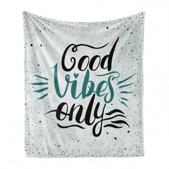 Chill Soft Flannel Fleece Throw Blanket, Hand Letters Calligraphy Dots Wavy Lines and Little Heart Modern, Cozy Plush for Indoor and Outdoor Use, 50" x 60", Teal Black Beige, by Ambesonne