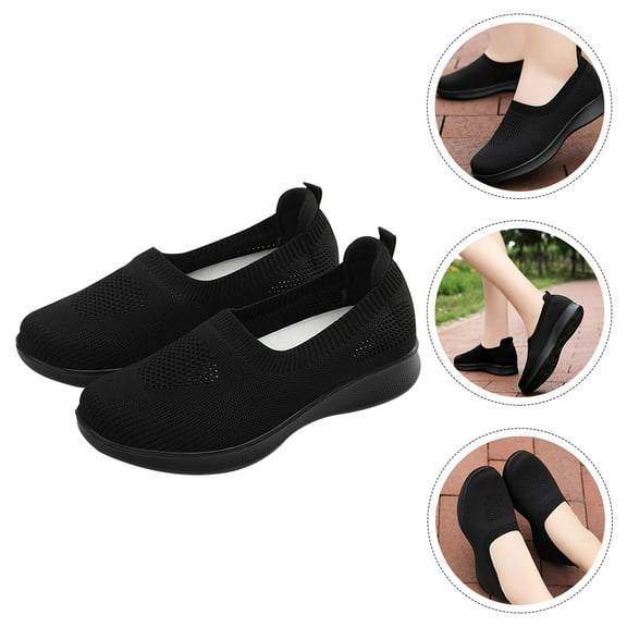 ETHZZLE 1 Pair Senior Shoes Walking Shoes Black PVC Non-slip Casual Footwear for Women