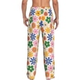 thumbnail image 3 of Picia Groovy Daisy Flowers Mens Soft Woven Cotton Elastic Waistband Sleep Pajama Pant Lounge Sleep Pant With Pockets And Drawstring-Small, 3 of 9