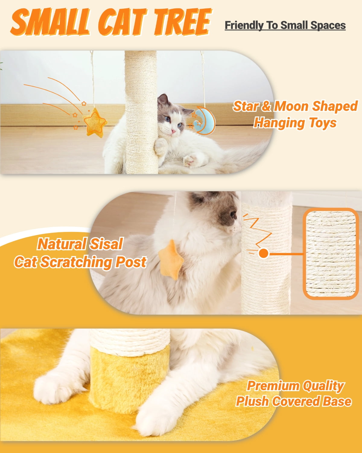 Happi N Pets Cloud Cat Tree, Cat Scratching Post with Bed, Small Cat Tree, Featuring with Cloud Soft Perch & Cute Toys, Removeable Cover, Bonus Catnip